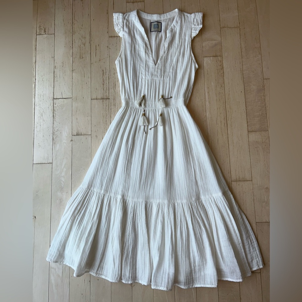 BELL by Alicia Bell Lola Gauze Cotton Midi Dress in White w/ Tassels Size Medium